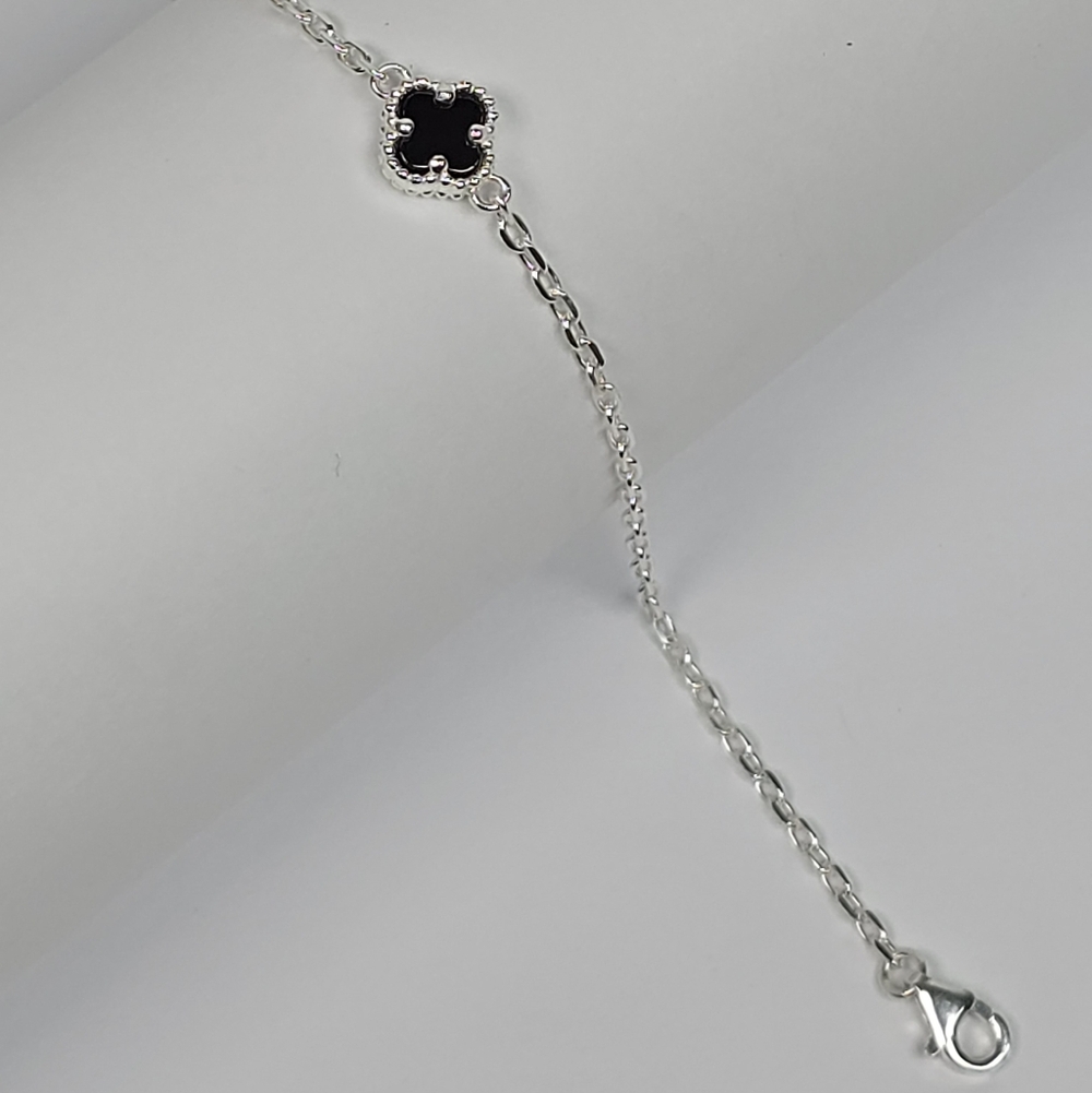 Black Clover Inspired Bracelet 925 Sterling Silver 8mm Flower Adjust. 18-21cm